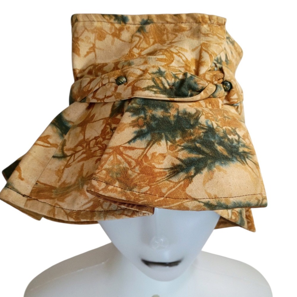 Handmade African Batik Print Sculptural Cloche Hat Asymmetrical Brim Sun Artisan